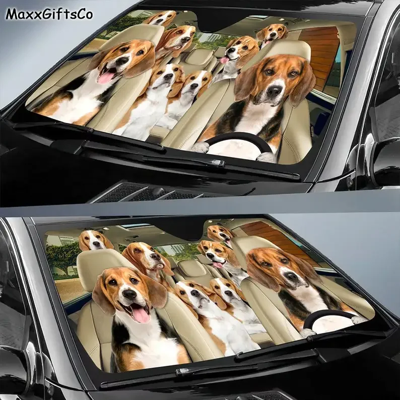 Beagle Car Sun Shade, Beagle Windshield, Dogs Family Sunshade, Dogs Car Accessories, Beagle Lovers Gift , Car Decoration, Gift F