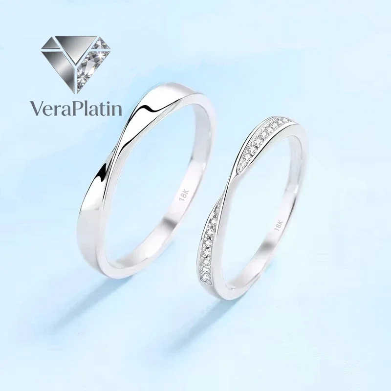 VeraPlatin	Lover Wedding Band 18K White Gold Men Women Valentine's Day Rings 0.64CT Moissanite Diamond Girl Engagement Boy Birth