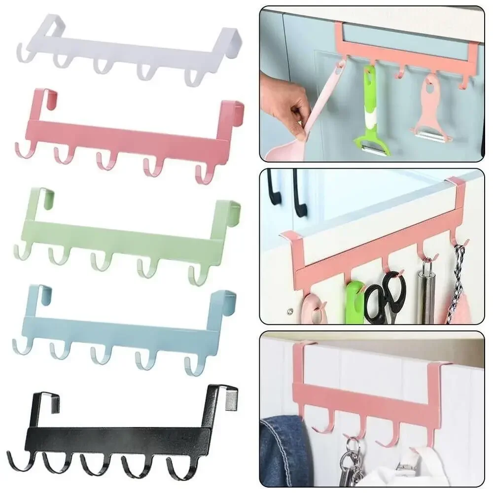 1Pc Hooks Over The Door 5 Hooks Home Bathroom Organizer Rack Clothes Coat Hat Towel Hanger Bathroom Kitchen Accessories