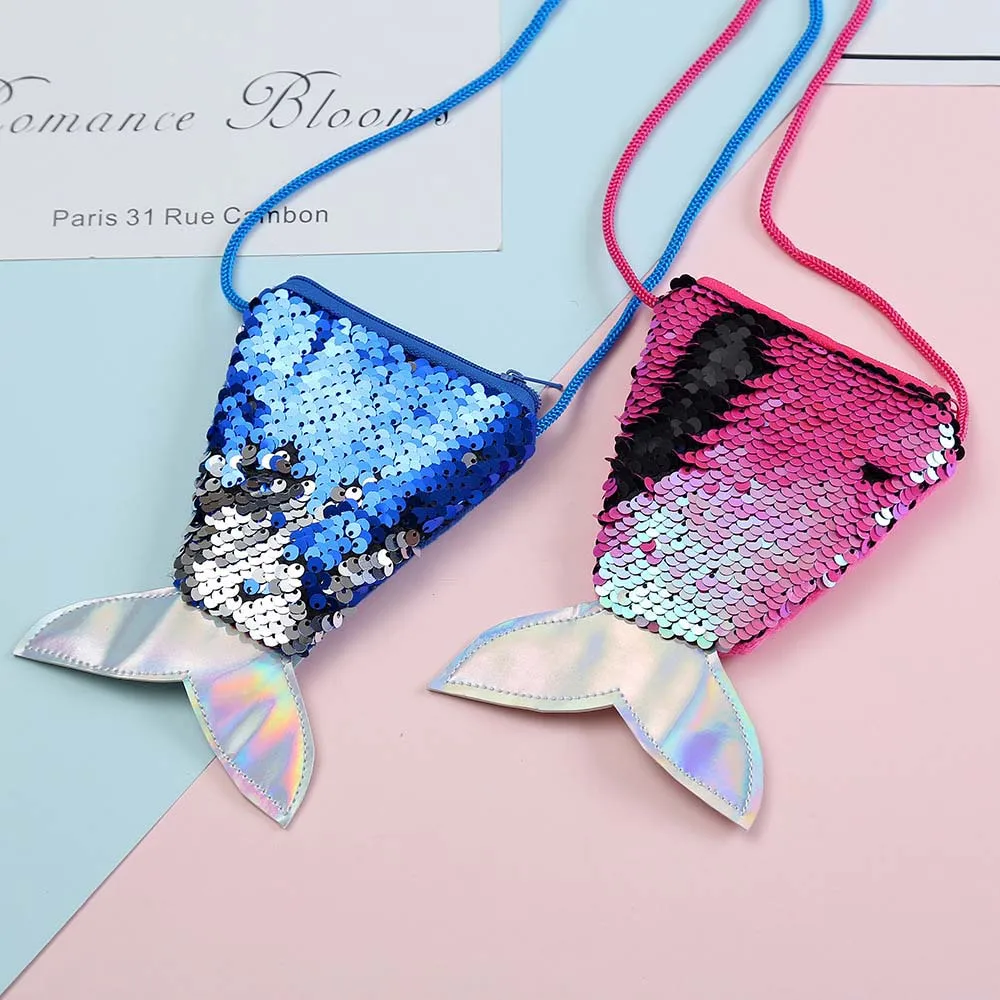 Money Pouch Mermaid Tail Sequin Coin Purse Fish Tail Storage Girls Sequin Crossbody Bag Sundries Bag Card Holder