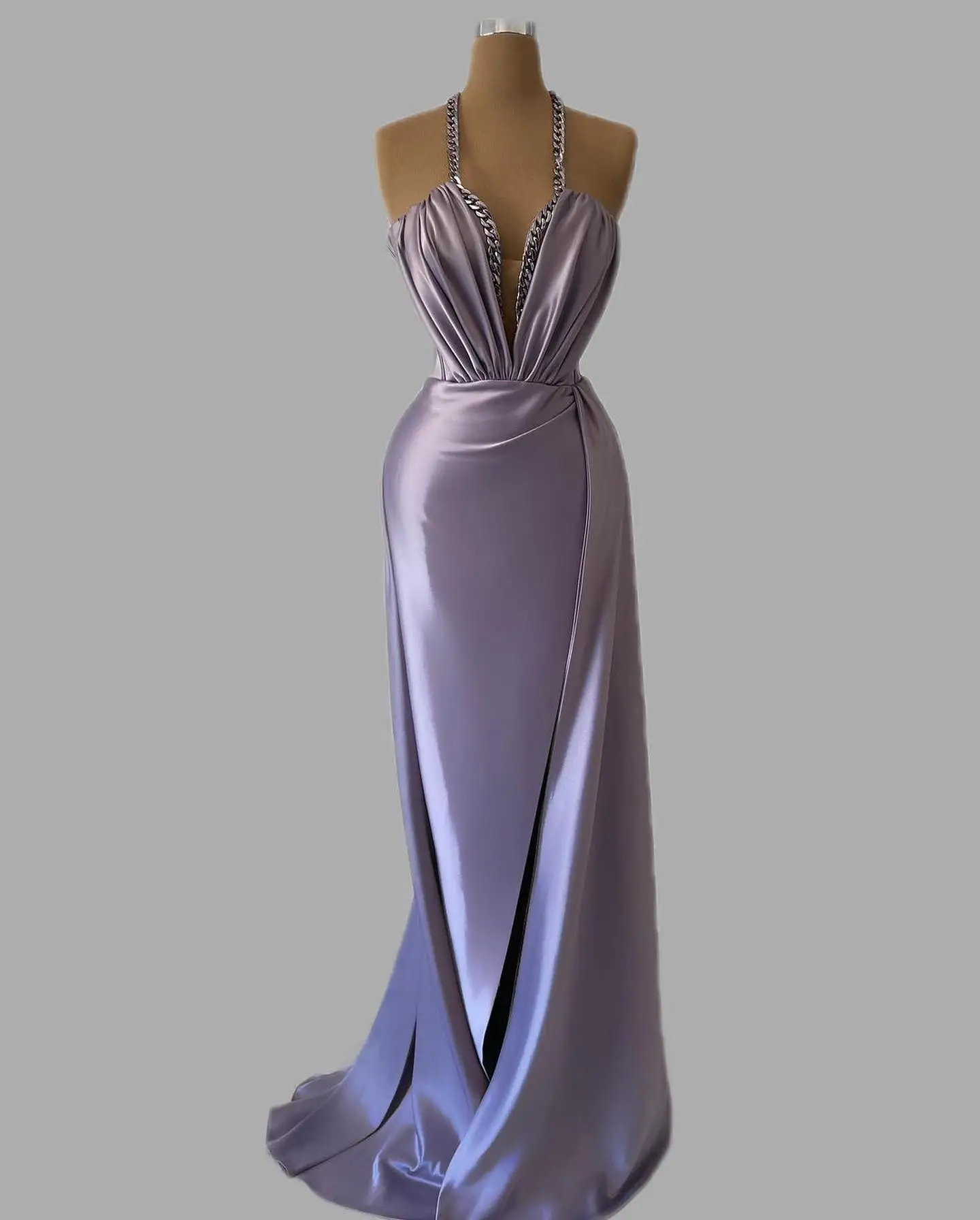 

Sleeveless Prom Gowns Mermaid Purple Pleated High Split Occasion Dress Robe De Soirée Women Elegant Vintage Evening Party Dress