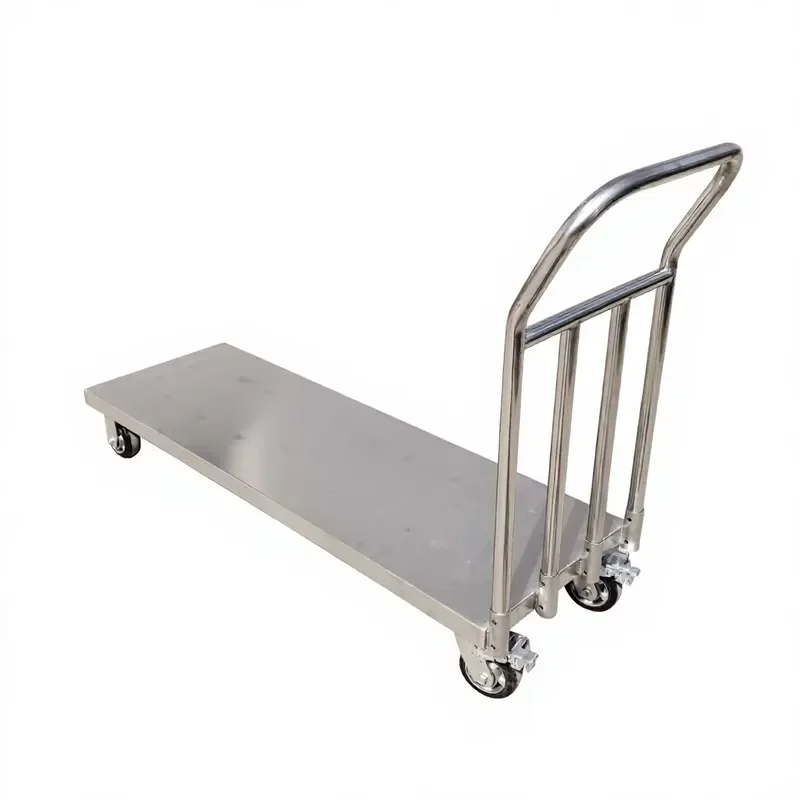 Heavy Duty Stainless Steel Silent Platform Trolley with Customizable Steering System Single or Double Handle for Warehouse