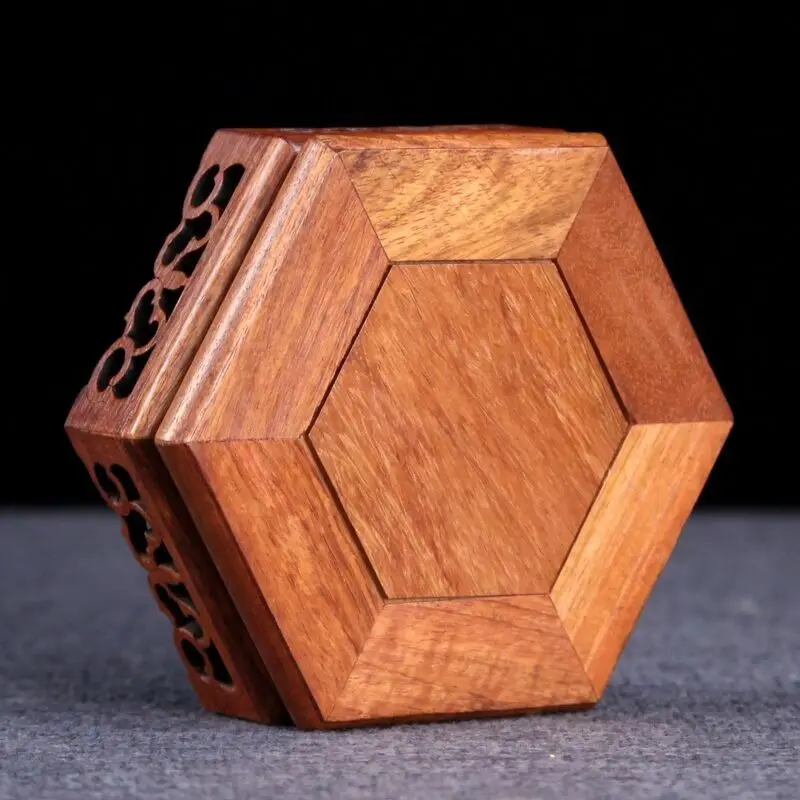 China Rosewood Wood Carved Desk Wooden Stand Shelf Display Hexagon Base