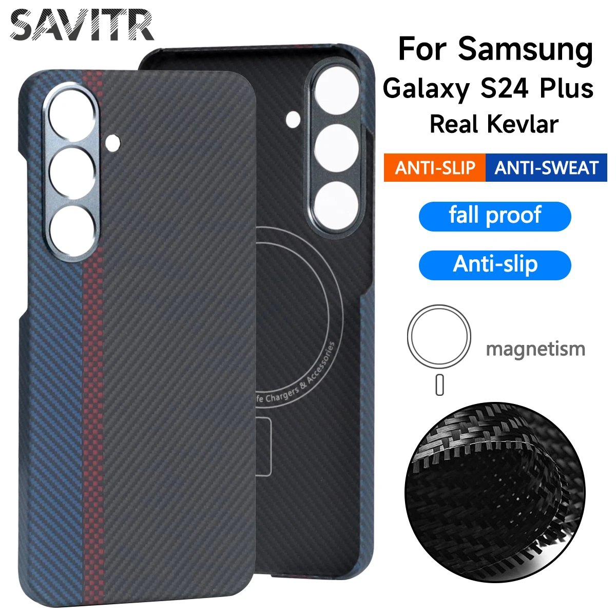 

SAVIITR Real Pure Carbon Fiber Cover For Samsung Galaxy S24 Plus Case Aramid Fiber Ultra Thin Cover With Magnetic for Magsaf