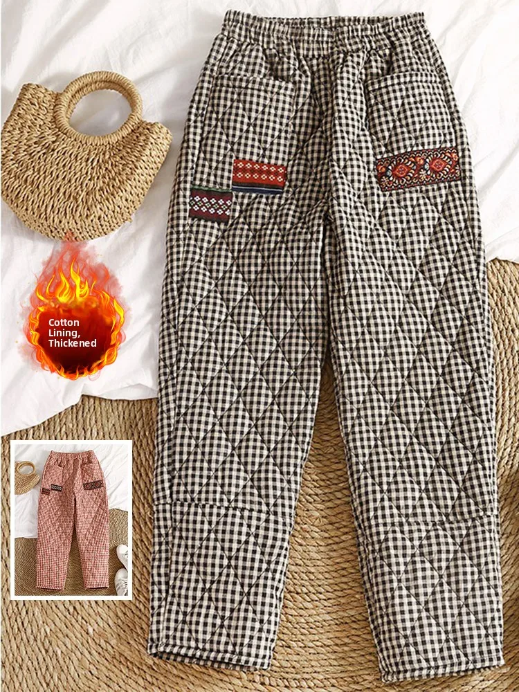 

Thiened Хлопковые брюки Харлан, женская верхняя одежда больших размеров, брюки с высокой талией, теплые повседневные брюки свободного покроя