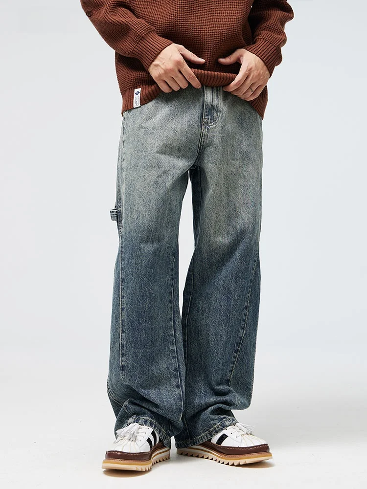 

UKTK2025 Spring New Men's American Retro Straight Loose Pants Hip Hop Cool Jeans Cotton Polyester Blend Wear Resistant