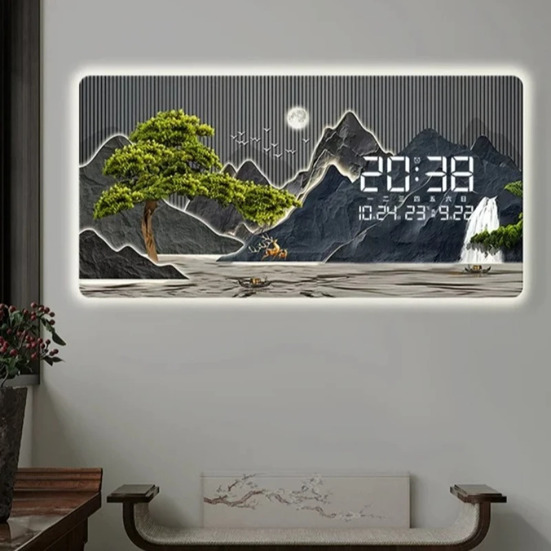 Luxury Calendar LED Wall Clock Living Room Decorative Painting Restaurant Mute Digital Hang Clock Bedroom Alarm Clock Home Decor