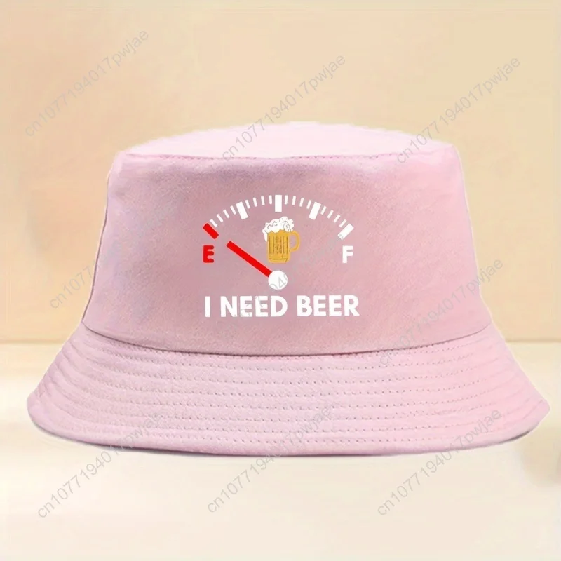 Elegant 100% Polyester Bucket Hat - Unisex Outdoor Fisherman Cap with "I NEED BEER" Print - Fashionable Sun Protection