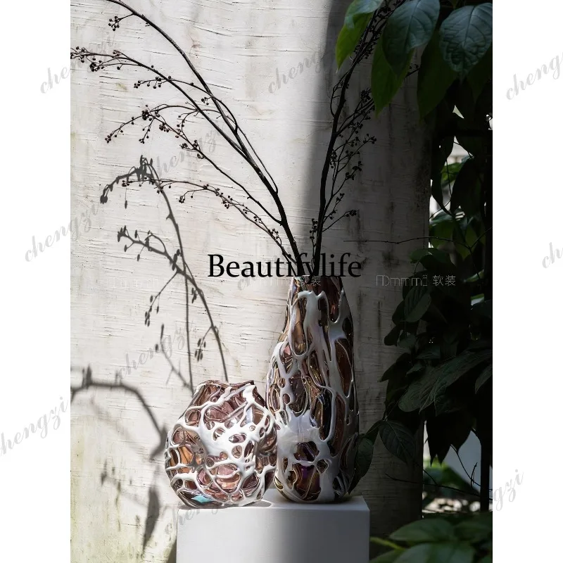 Streamer glass dream light and shadow texture flower ware light luxury high-end handmade vase