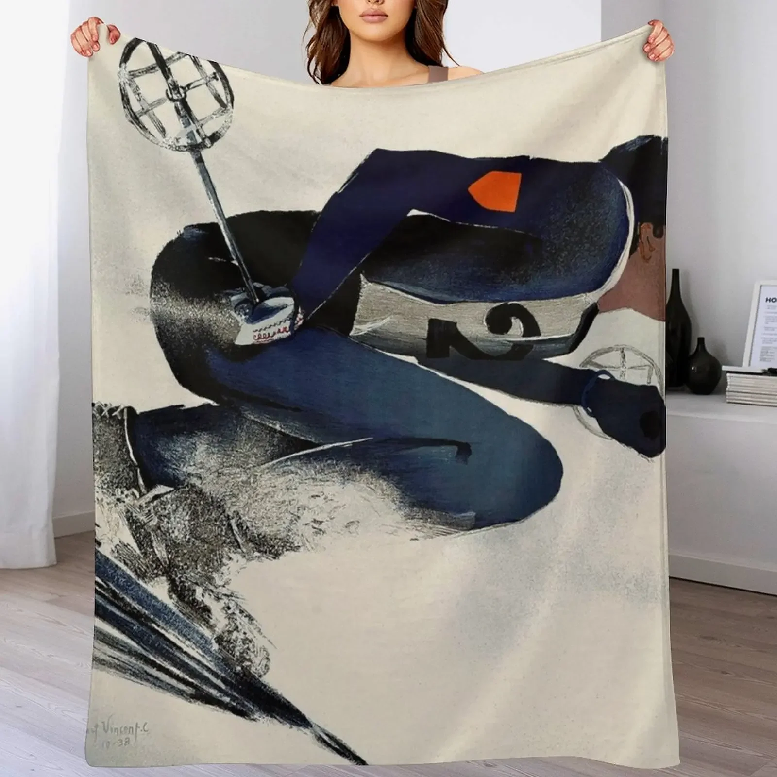 

Dynamic French Vintage Ski advert from 1939 Throw Blanket Warm Furry Softest Weighted Blankets