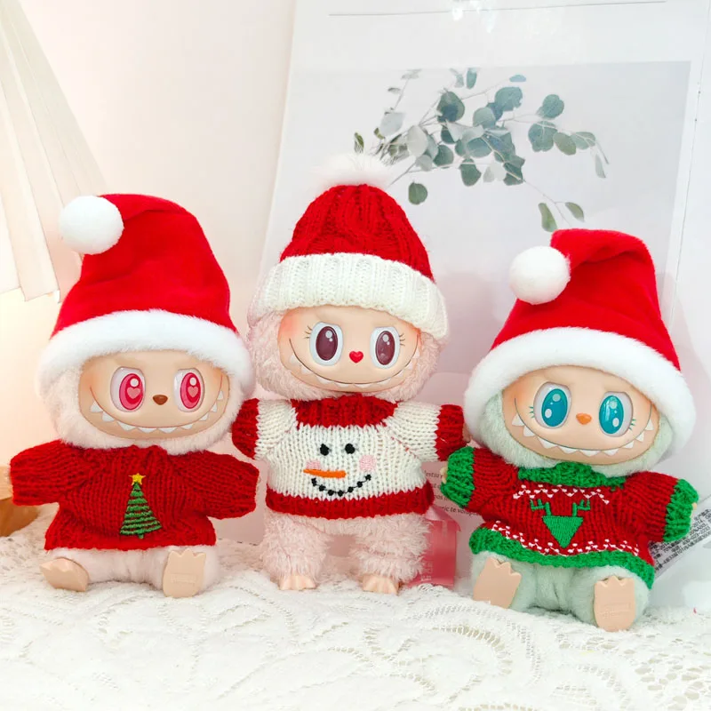 Labubu Baby Clothes Only Excluding Dolls V1 V2 Labubu Pendant Christmas Cloak Winter Knitwear Christmas Hat New Year Dress Toys