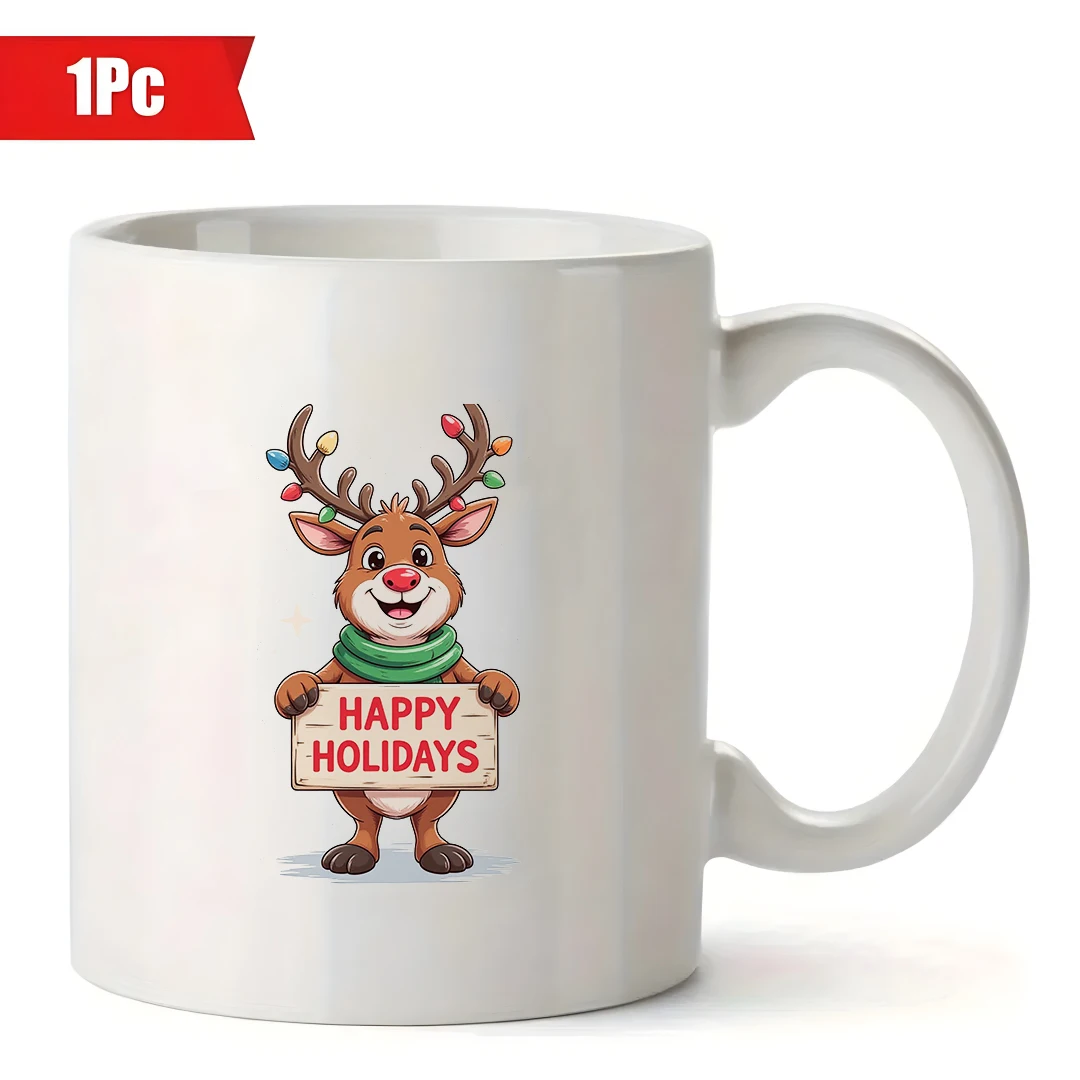 Taza navideña de Reno de dibujos animados, taza para niños de 11OZ, taza de café para el hogar y la Oficina, juego de regalo de Navidad, diseño creativo y humorístico, felices vacaciones