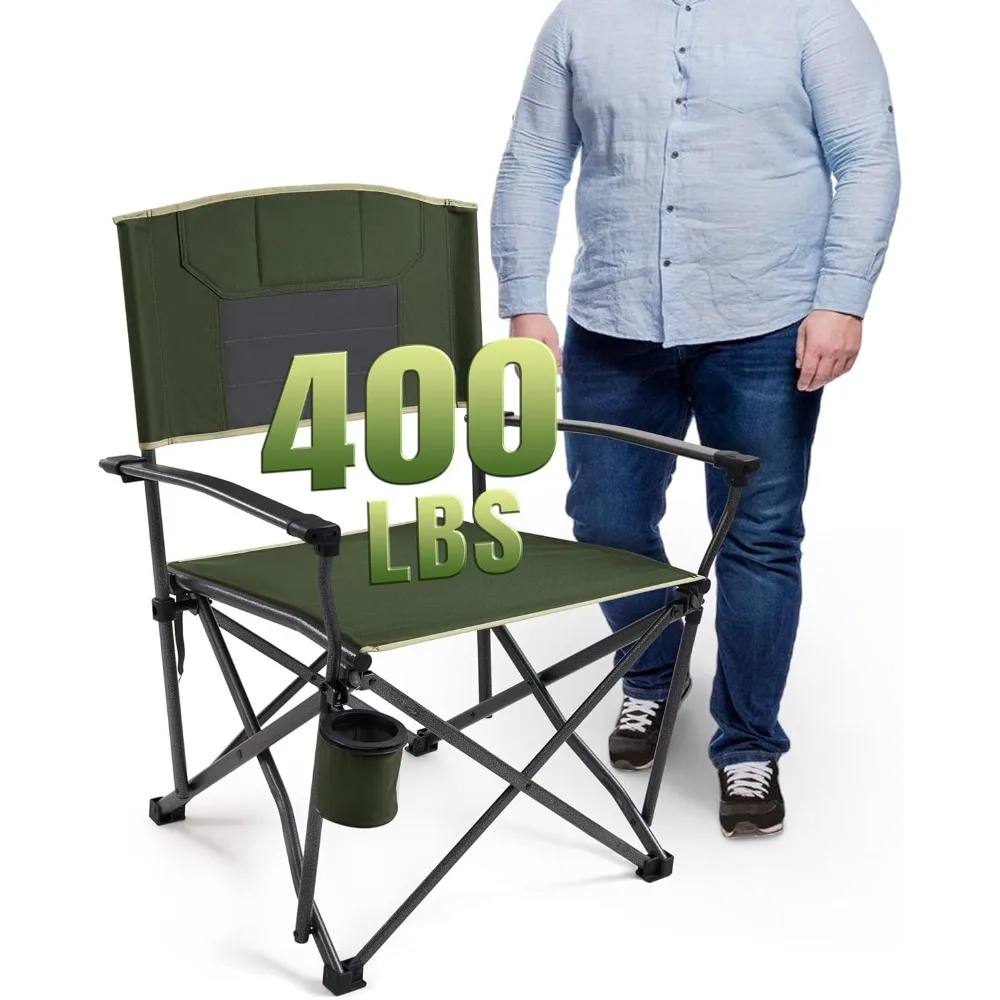 

Heavy Duty Folding Camping Chair for Adults Oversized Camping Chairs Steel Frame Support 400 lbs, Metal Arm Lawn Chairs with Swi