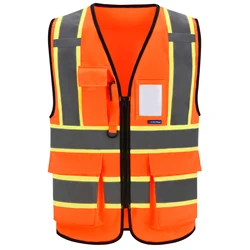 AYKRM High Visibility Safety Vest with Pockets Reflective Strips and Zipper,Yellow Orange(XS-6XL)