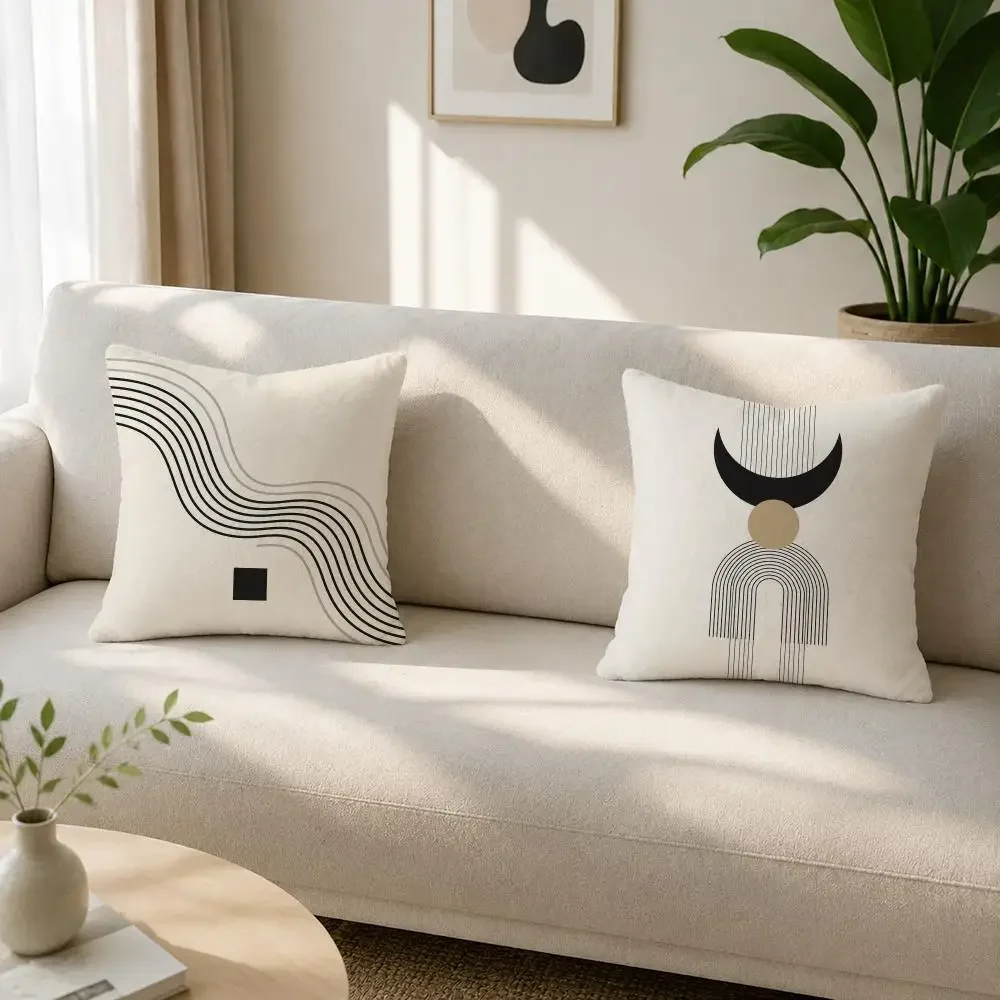 Pattern Home Decor Modern Geometric Black & White Cushion Cover Soft Plus Fluffy Throw Pillow Cases for Sofa Bedroom Home Decor