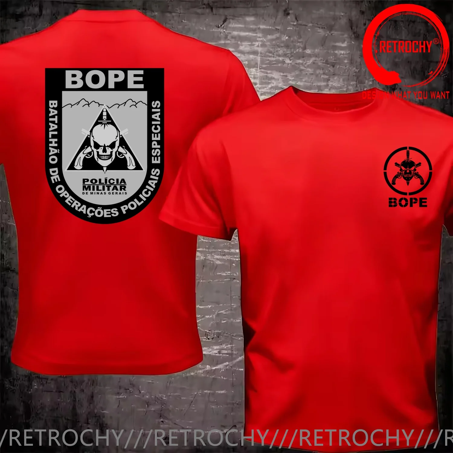 Camisa Masculina com Design Divertido Brasil Bope Batallon Ops Policiais Especiais Tropa de Elite Batallion, Moda Casual e Moderna