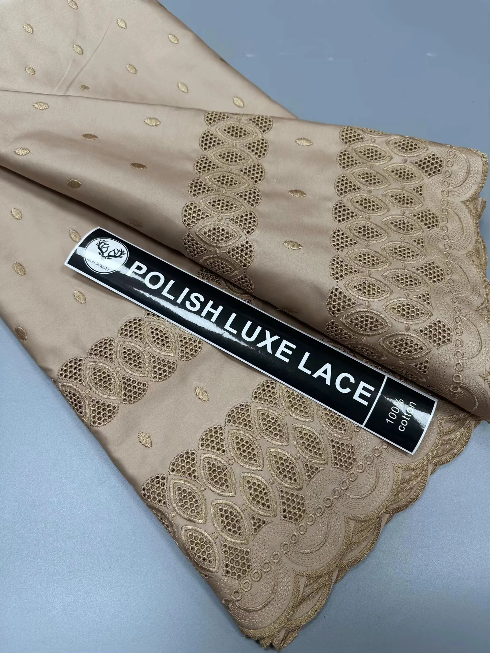 

(5yards/pc) High quality soft and smooth African polish cotton lace fabric gold Swiss lace for men and women dress CLT016