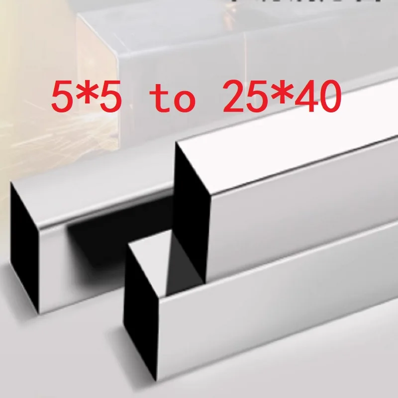 1PC Stainless Steel Rectangular Pipes Square Tubes Hollow Rod Small Large 5x5-25x50mm Length 100 250 500mm
