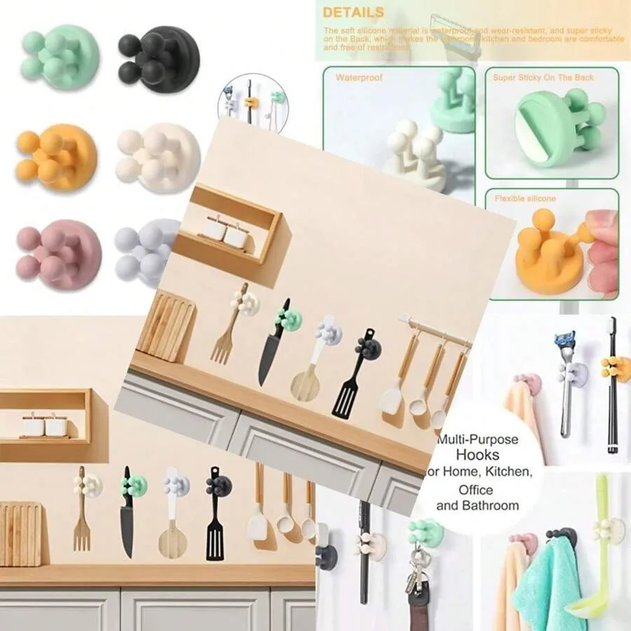 

Silicone Toothbrush Holders For Bathrooms - 6 Pcs Wall Mounted Shower Razor Holder - Colors