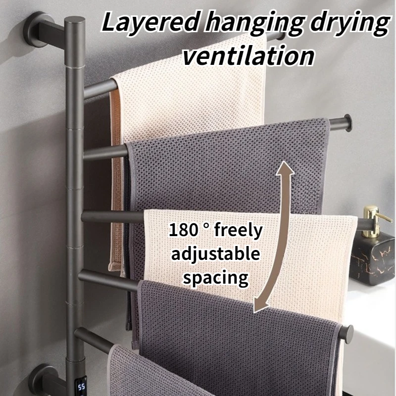 Electric Heated Towel Rail Rotatable Bathroom Towel Warmers Waterproof Stainless Steel Thermal Towel Rack Home Toilet Supplies - view 2