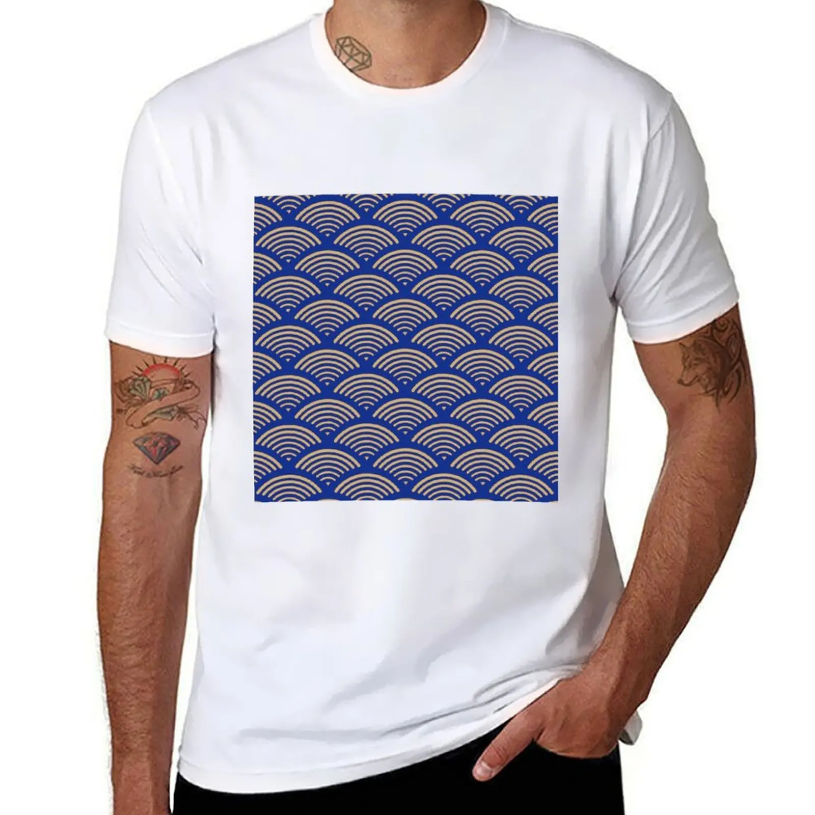

Japanese Ocean Wave Pattern Design SEIGAIHA and blue T-Shirt g man t shirts for men men t shirt cotton 100% T-Shirt