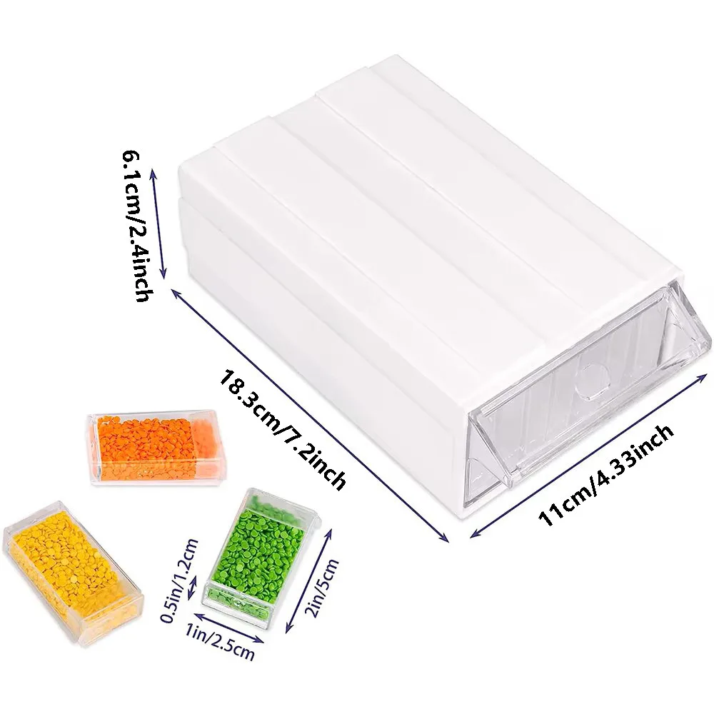 Diamond Art Storage Containers, 4 Pack Stackable Bead Organizers with 140 Slots Square Bottles for Beads Nail Pill Rhinestones