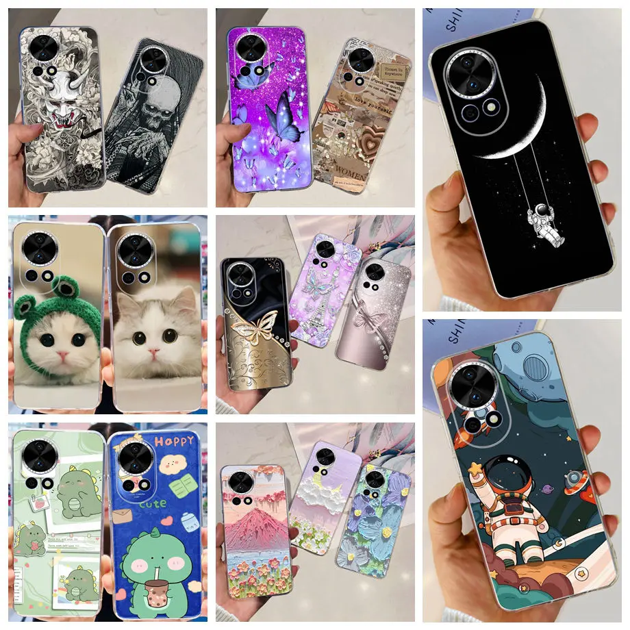 Für huawei nova 12 pro nova12 lite nova 11i fall transparent weich schlank tpu silikon abdeckung stoßstange nova12 nova11i astronaut blume
