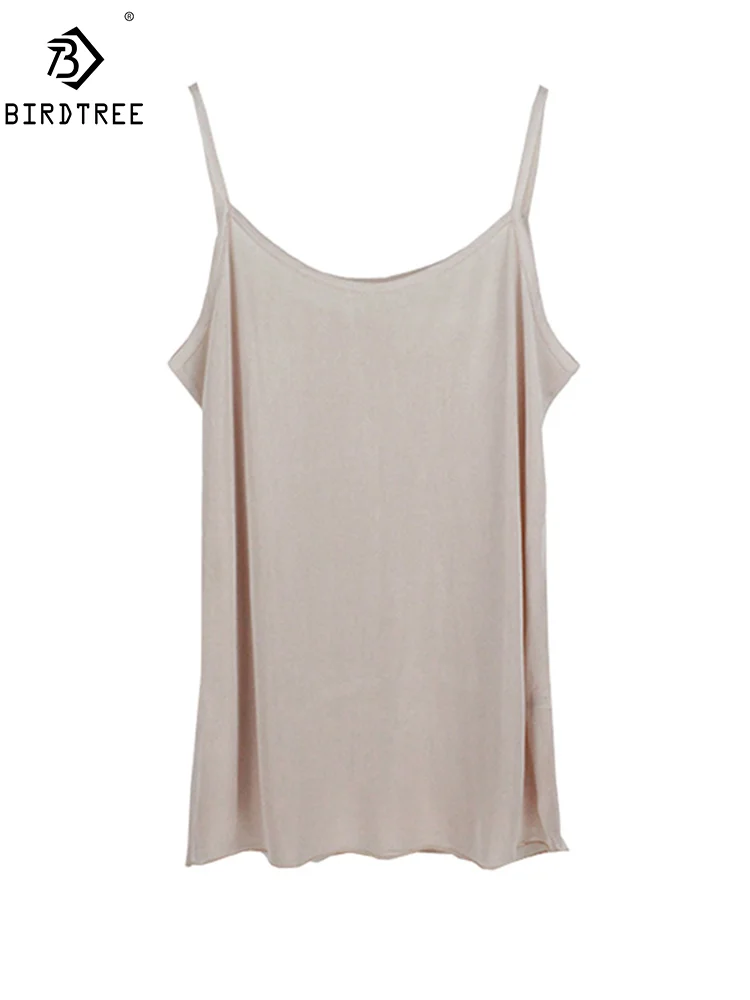 

BirdTree, 100%Natural Silk Elegant Knit Camisole, Women Ruched Solid, Sexy Thin OL Bottom Tank Top, 2024 Summer Autumn T48733QM