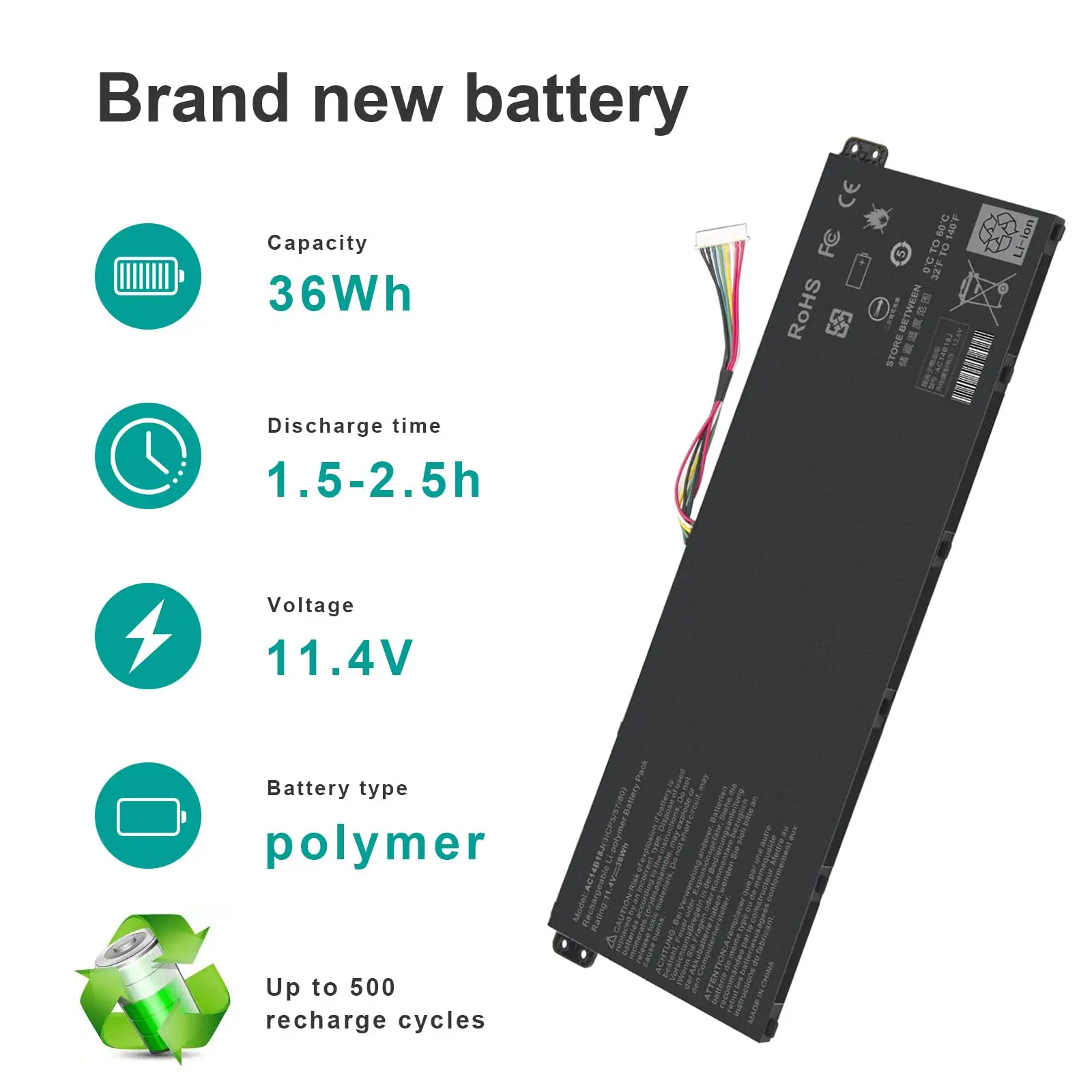 Imagem -04 - Bateria para Acer Aspire es 15 Es1571 Es1331 Chromebook 11 Cb3111 13 Cb5-311 15 Cb3-531 Ac14b13j Ac14b18j Ac14b18j