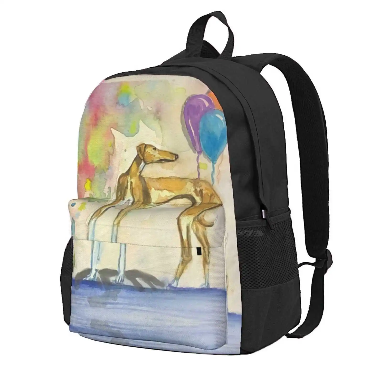 

Greyhound Dog With Balloons Watercolor Art Hot Sale Schoolbag Backpack Fashion Bags Watercolor Dog Paintings Happy Dogs Puppy