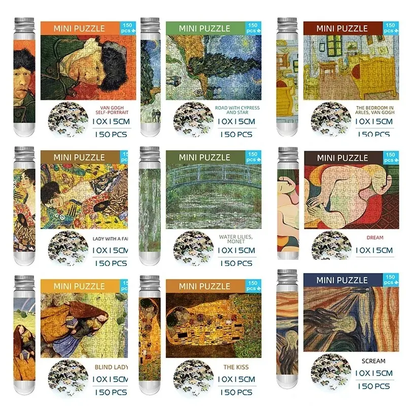MaxRenard Jigsaw Puzzle 150pcs Mini provetta 15*10cm gioco di viaggio dipinti ad olio di Van Gogh di fama mondiale