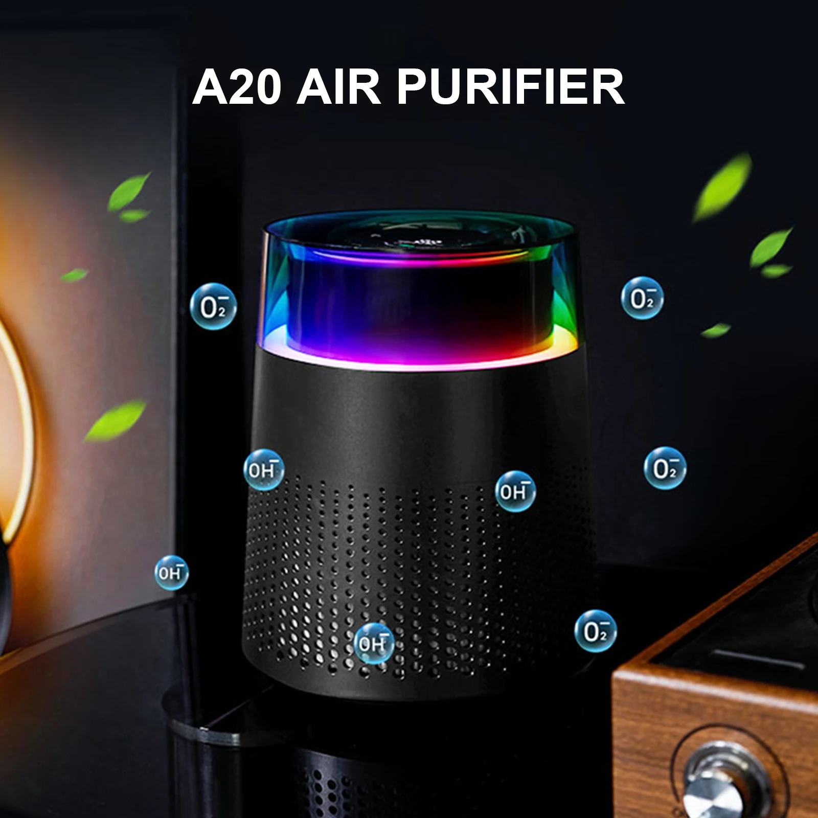 

Desktop Air Purifier for Home Smart Display Negative Ions H13 HEPA Filter 26dB Filtration System Air Cleaner Pet Hair Bedroom