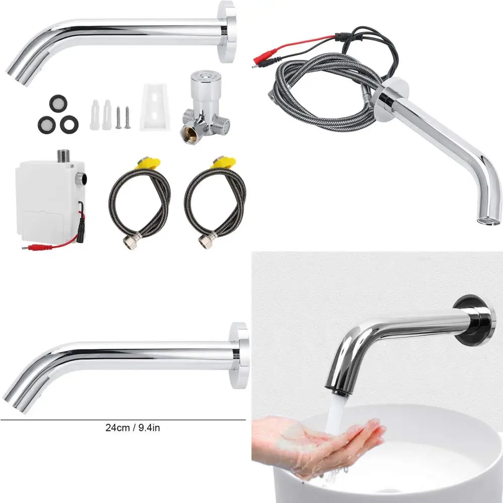 

Automatic Wall Mount Faucet Stainless Steel with Sensor Technology for Hot and Cold Water Basins, Hands-Free Convenience