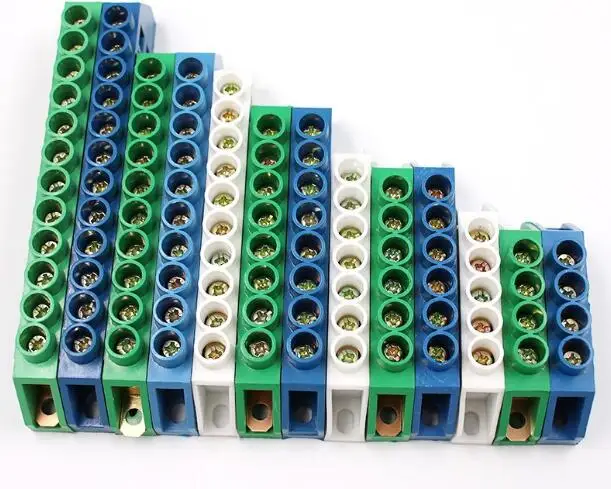 

1Pc Green Blue White Screw Terminal Bridge Electrical Distribution Neutral Wiring Block Connector 4 5 6 7 8 10 12 Pins Positions