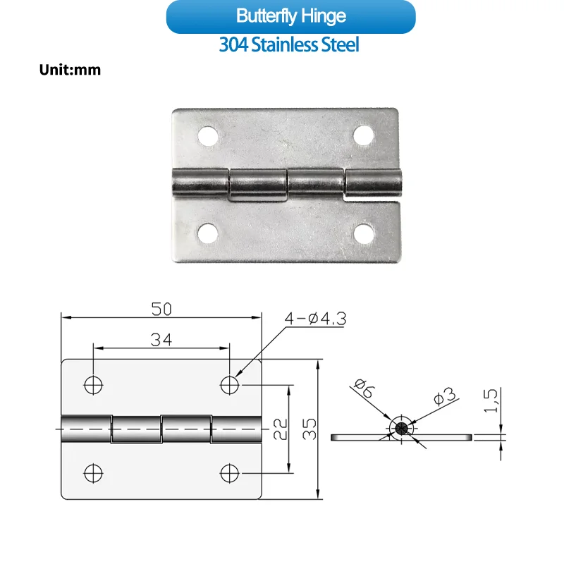 (9 Pieces) 304 Stainless Steel Folding Hinge Industrial Cabinet Communication Equipment Electric Control Car Door