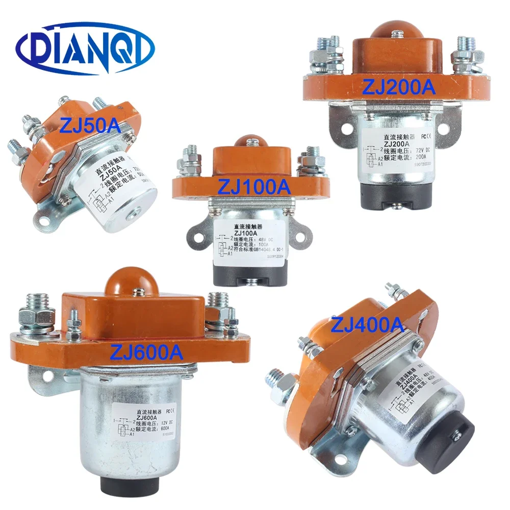Contacteurs cc ZJ50A/100A/200A/400A/600A 1NO pour voitures et système de contrôle 50A 100A 200A 400A 12V 24V 48V 72V, contact normalement ouvert