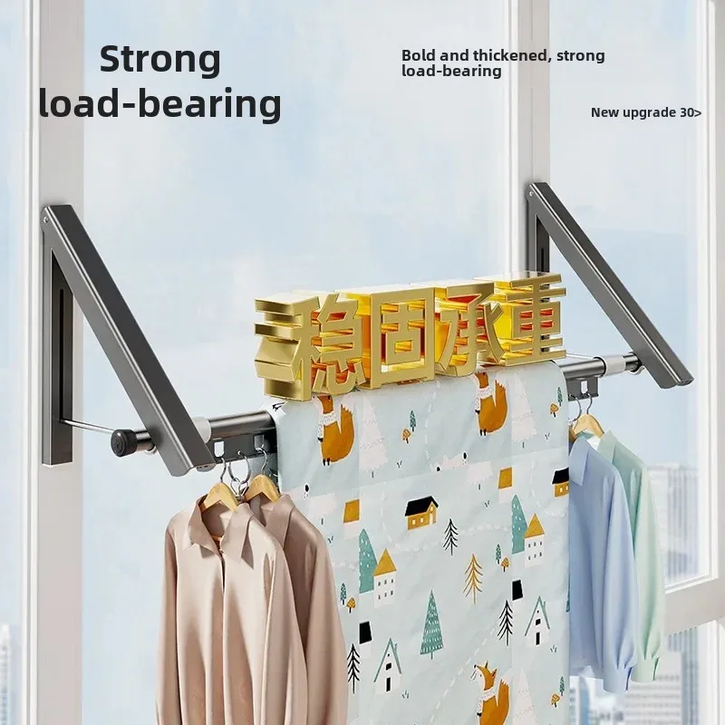 

Invisible Window Drying Rack, Balcony Bay Window Folding, No Punching Wall-mounted, Telescopic Drying Rod, Space-Saving