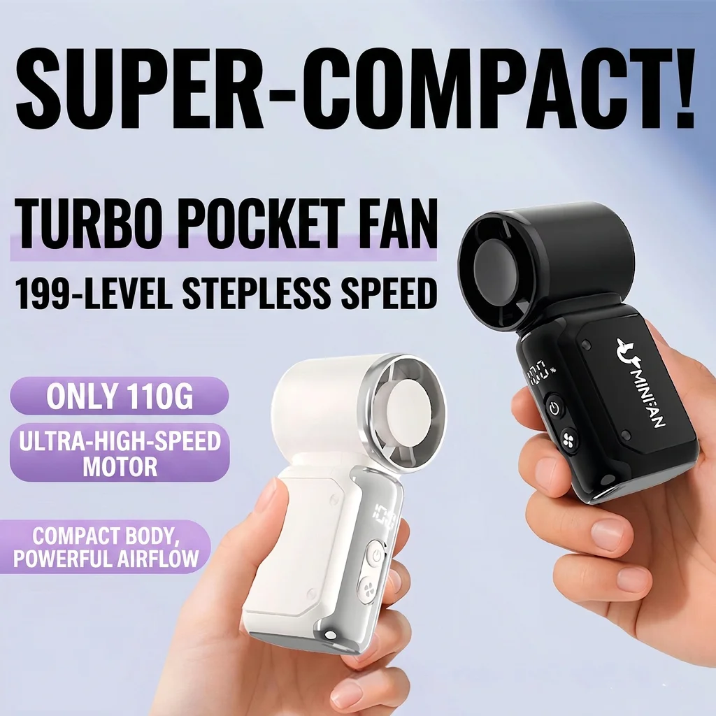 

Portable Mini Handheld Turbo Fan Semiconductor Cooling Ultra Quiet Desk Fan Office Camping100 Speed Adjustable Long Battery Life