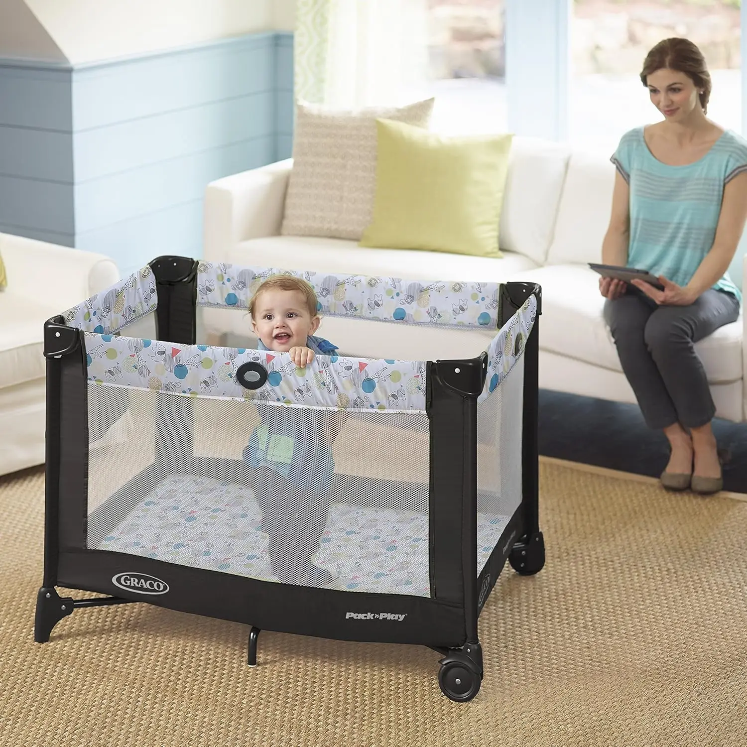 Pack And Play Playard portatile, Push Button Compact Fold, Carnival