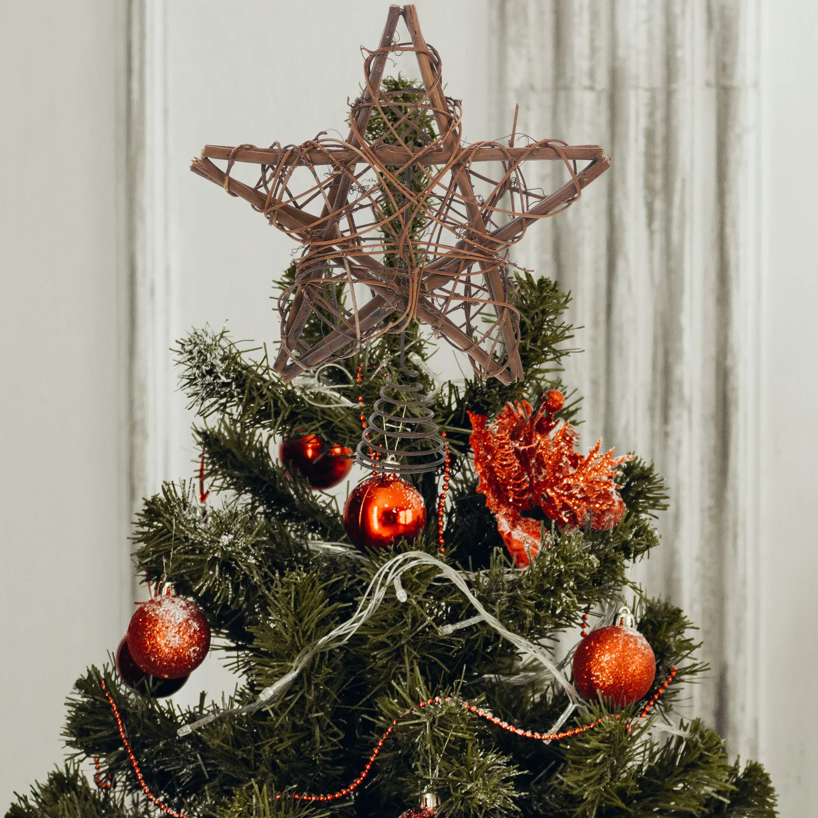 

Tree Top Star Decoration Rattan Xmas Treetop Ornament For Christmas Party Diy Rustic Glow Effect Star Adornment Treetop