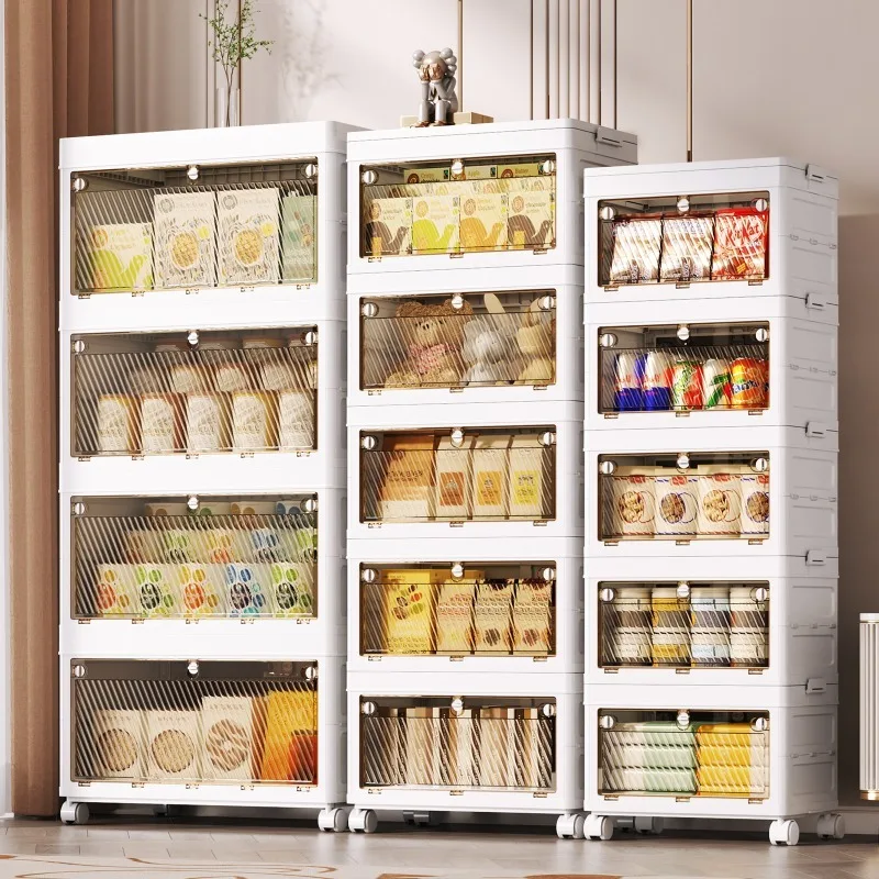 

Multi Tier Foldable Storage Bins Stackable Toy Organizers with Doors Collapsible Plastic Book Containers for Home Kids Room