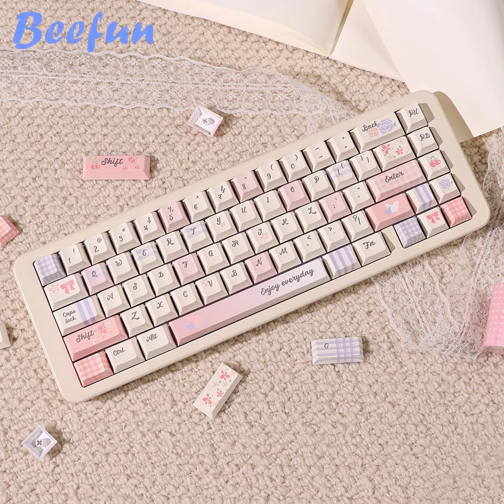 

BeeFun Grid Garden Mechanical Keyboard Keycaps PBT MOA Cherry High 152 Key Caps Pink Kawaii For Weikav Record Alice Wob Crush80