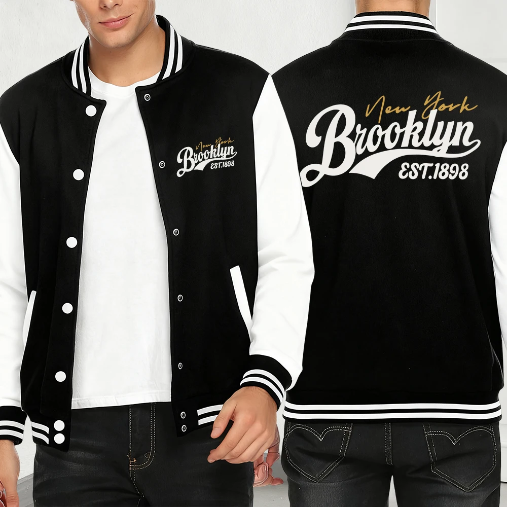

Brooklyn New York 1898 Print Men Clothes Loose Fashion Baseball Jersey Simplicity Casual Y2K Menswear Pullover Fleece Jackets