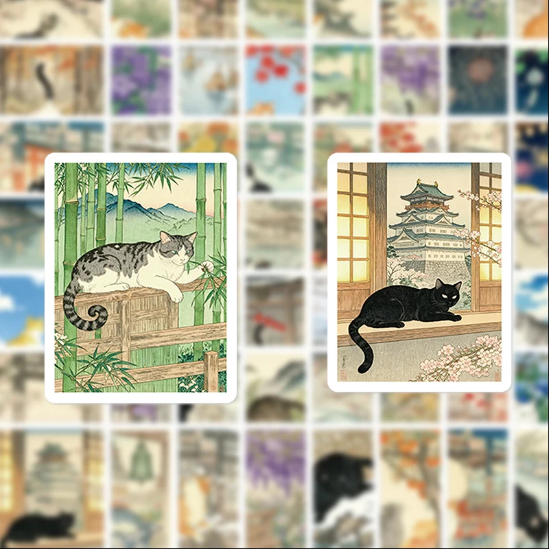 

56 Japanese-Style Cat Ukiyo-E Graffiti Stickers, Suitable for Diaries, Laptops, Car Bumpers, Skateboards, Water Bottles, Computer and Phone Decorations, Etc