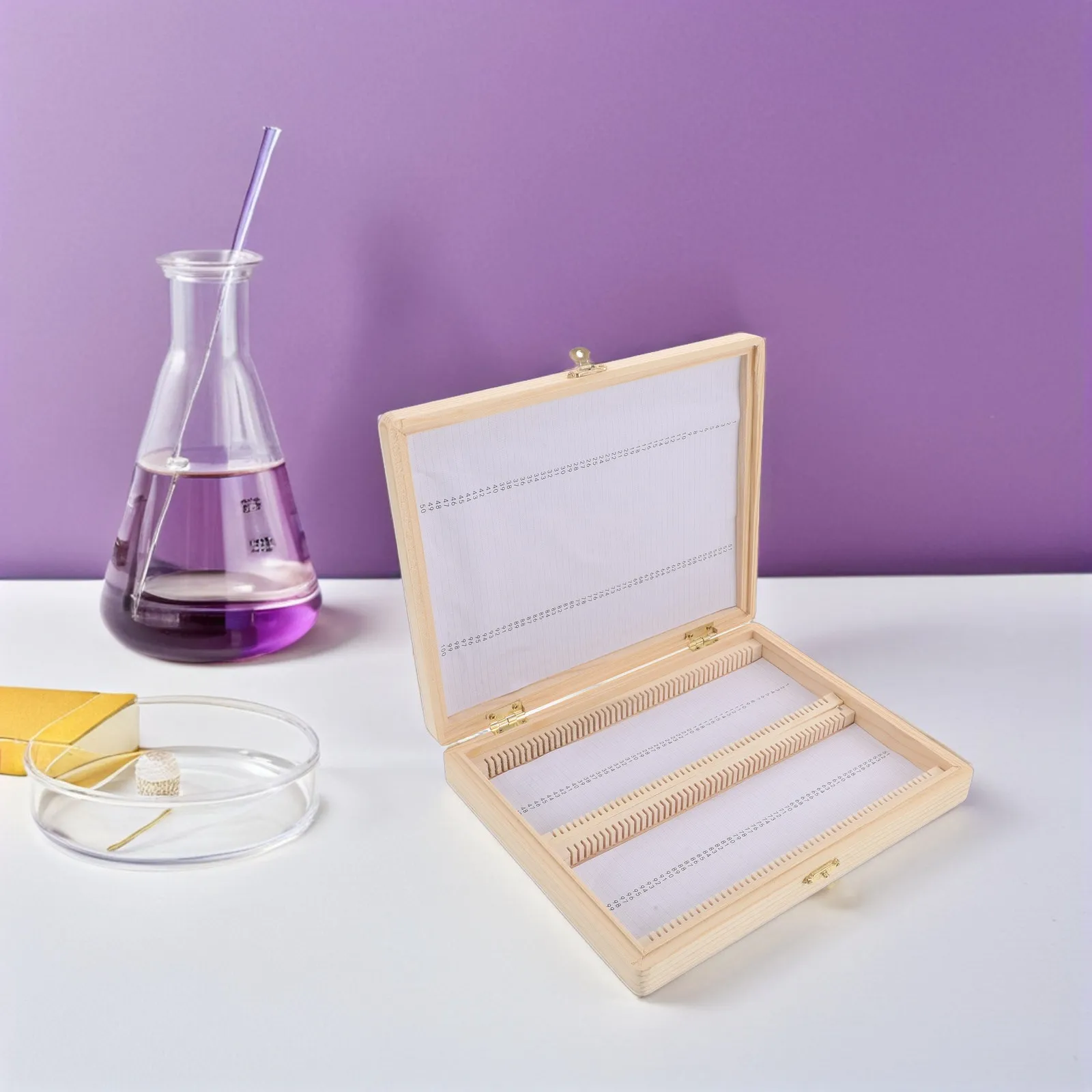 

Microscope Slide Storage Box Wooden Slide Case Large Capacity Organized Storage Educational Lab Microscope Accessory Specimen