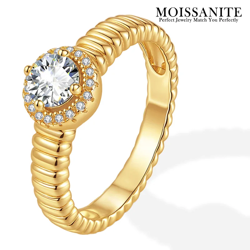 

Кольцо с муассанитом 1,5 карата, серебро 925 пробы, позолоченное 18 карат, витое кольцо, оправа с ореолом, элегантный стиль, поставляется с сертификатом GRA