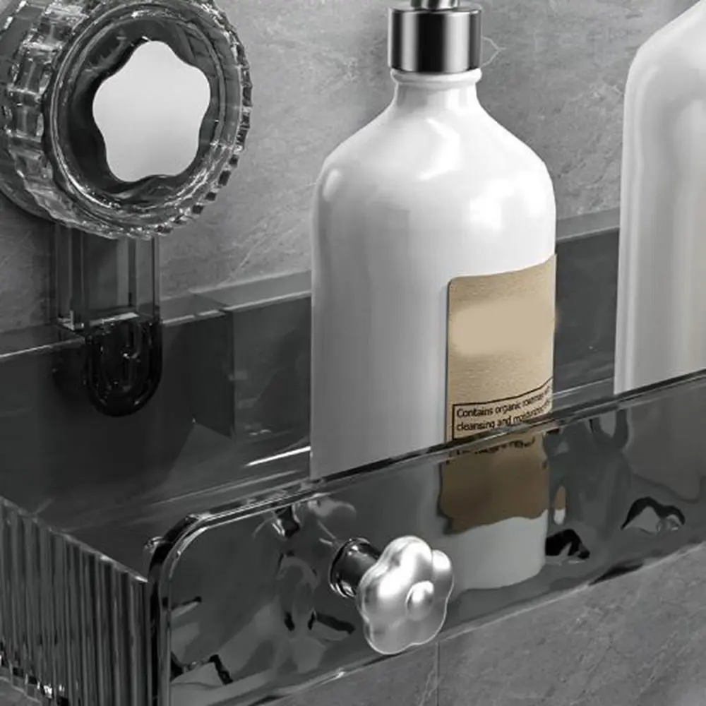 プラスチック製吸盤式シャワーシェルフ、穴あけ不要の壁掛けシャワーシャンプーラック、取り外し可能な排水式トイレシャンプーホルダー