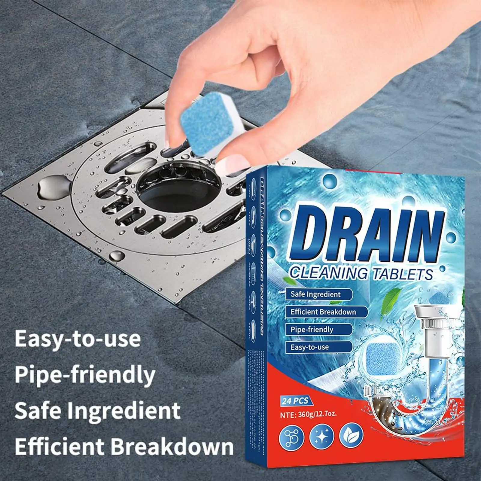 Powerful Drain Clog Remover Cleaning Declogger Sink and Drain Cleaner Pipe Tablets for Bathtub Toilet Bathroom Laundry Basement
