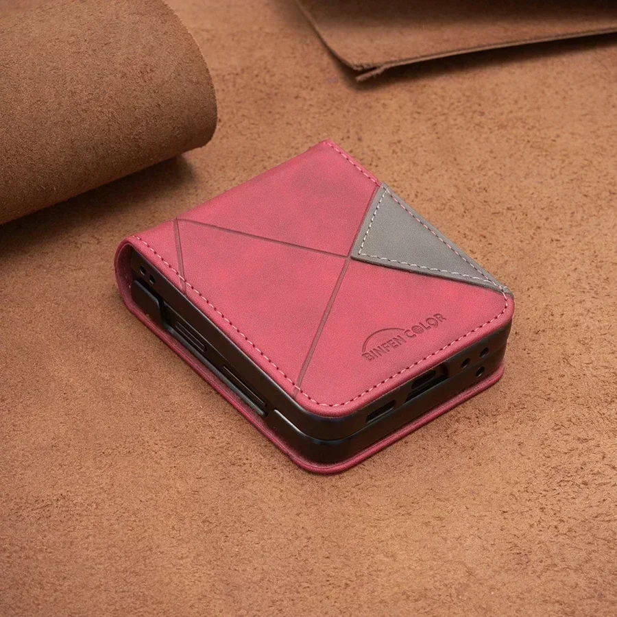 サムスンギャラクシーZフリップ5用の高級プリズムレザーウォレット,ビジネス落下防止ケース