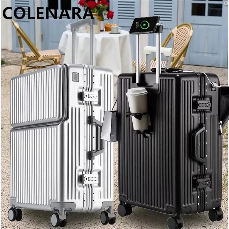 

Чемодан COLENARA 20/24/26 дюймов для мужчин с передним открытием, отделением для ноутбука, алюминиевой рамой, USB-зарядкой, многофункциональный, для ручной клади